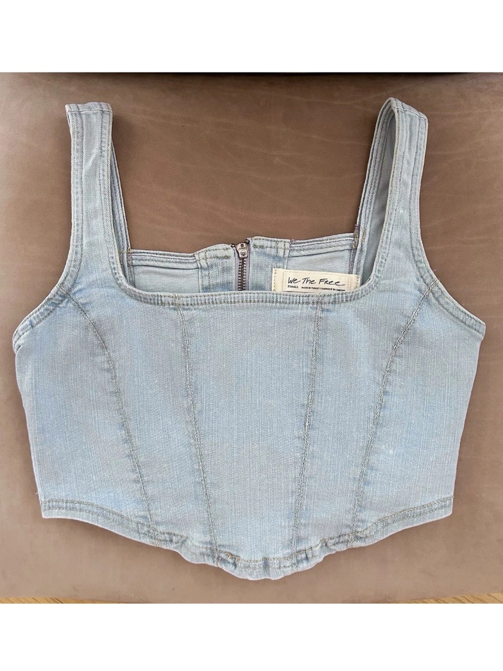 Free People We The Free Daydream Light Indigo Denim Corset Top NWOT Size XS